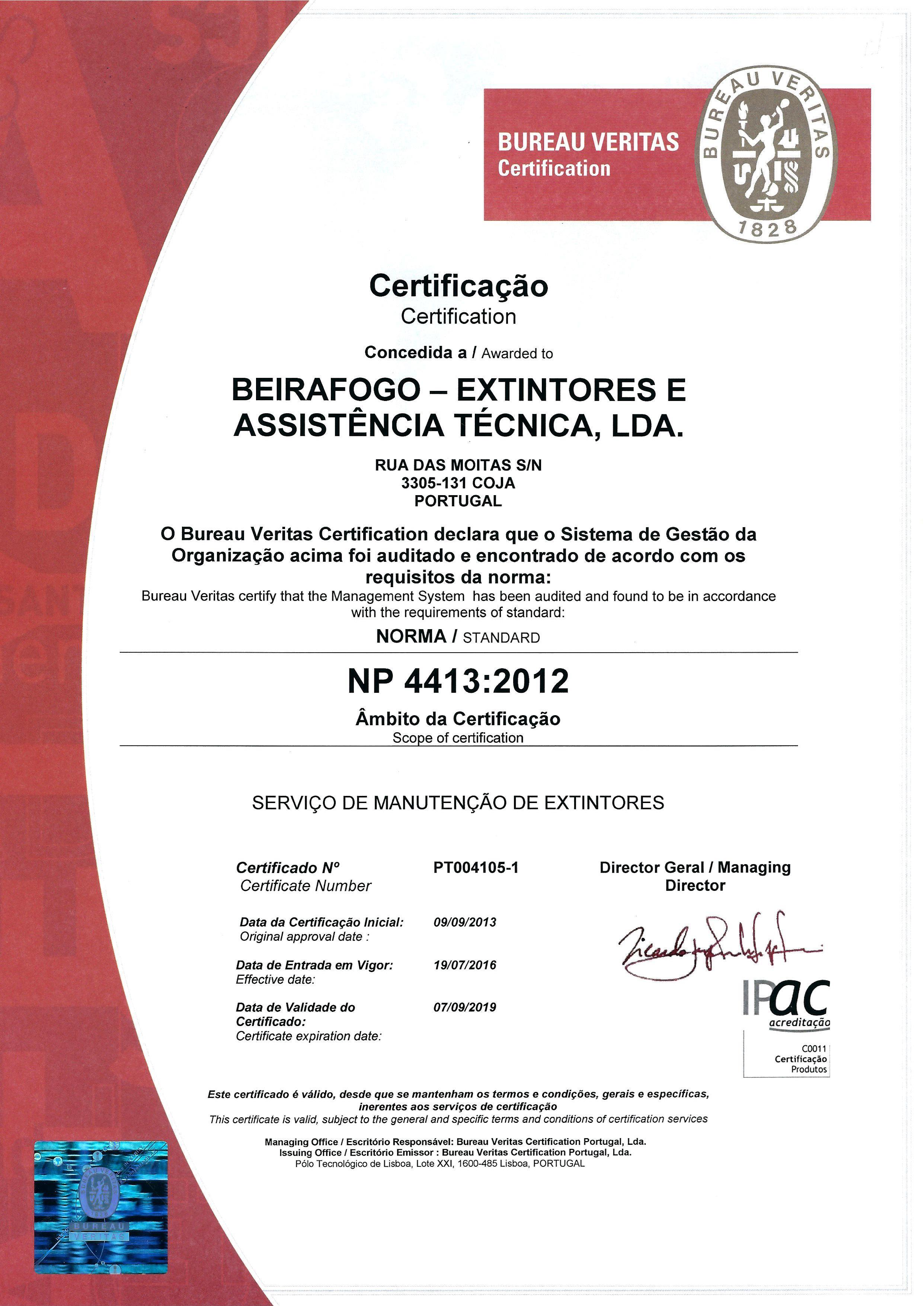 Certificação NP 4413